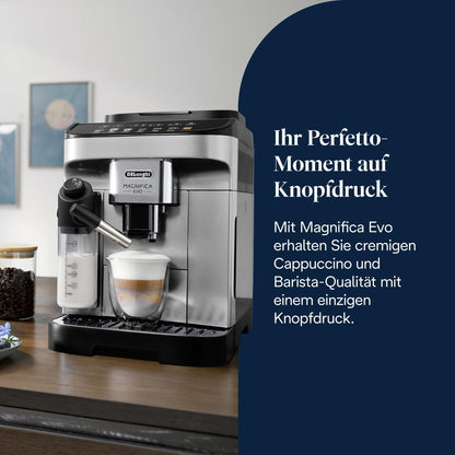 De’Longhi Magnifica Evo ECAM292.81.SB - Kaffeevollautomat mit Vollautomatischem cremigen Milchschaum, 7 One-Touch-Getränke,Cappuccino & Espresso,Kaffeemaschine,Soft-Touch-Bedienfeld,Silber