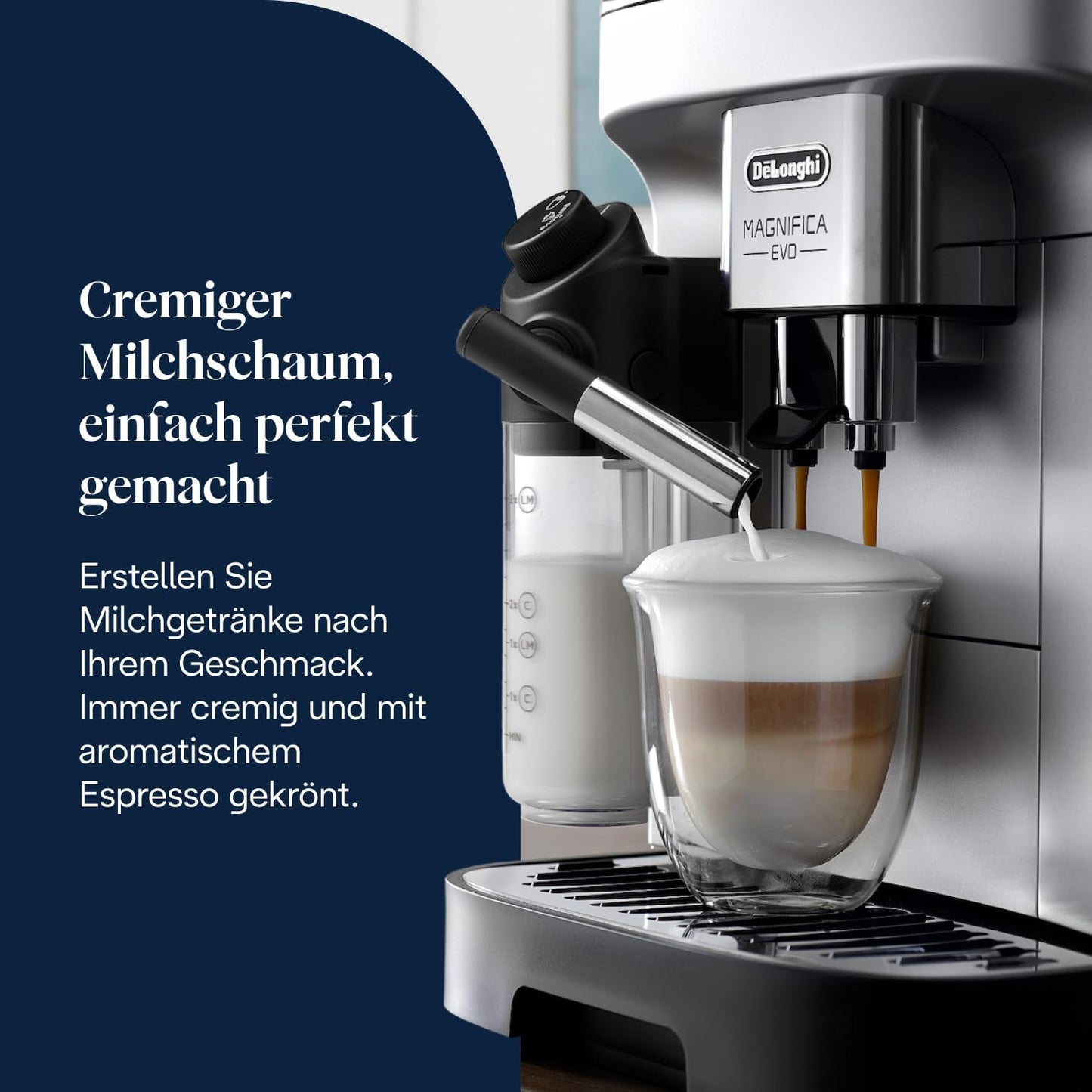 De’Longhi Magnifica Evo ECAM292.81.SB - Kaffeevollautomat mit Vollautomatischem cremigen Milchschaum, 7 One-Touch-Getränke,Cappuccino & Espresso,Kaffeemaschine,Soft-Touch-Bedienfeld,Silber